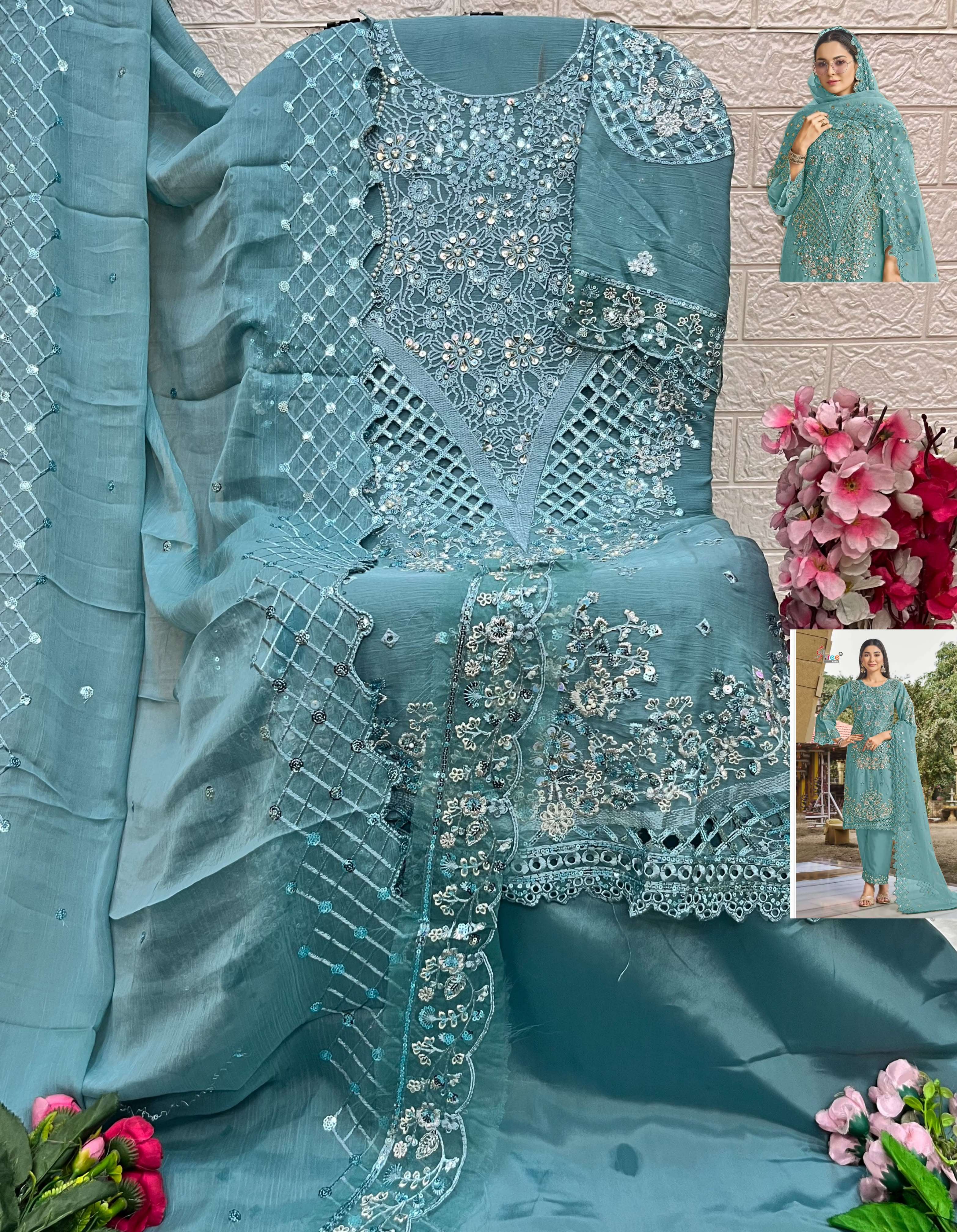SHREE FABS SF 5619 COLOR CHIFFON EMBROIDERY PATTERN SUIT LADIES WHOLESALER GUJARAT